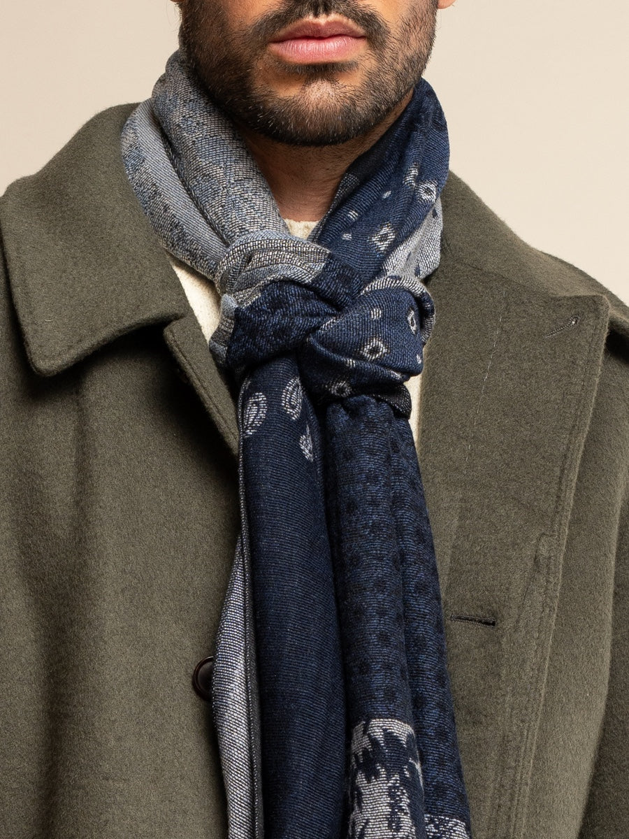 Federico (grey/blue) - Warm and soft Italian scarf from wool blend