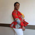 African Print  Long Sleeved Peplum Red Blouse 5