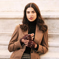 Rossana (cordovan) - Italian fingerless lambskin leather driving gloves 2