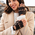 Rossana (dark brown) - Italian fingerless lambskin leather driving gloves 3