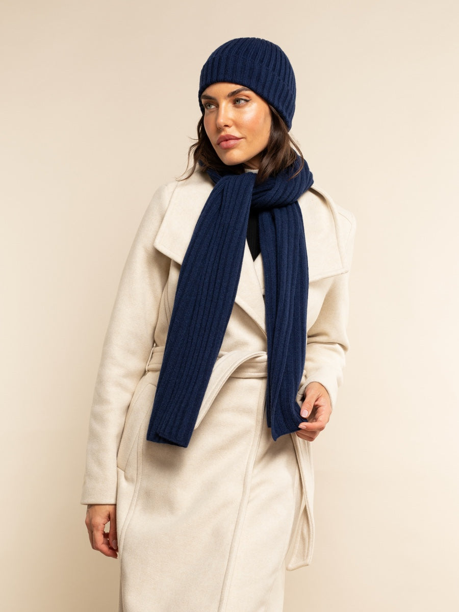 Napoli (navy blue) - Italian 100% cashmere ribbed scarf (unisex)