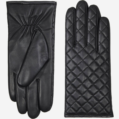 Selena (black) – Sheepskin leather gloves with diamond pattern and touchscreen feature, by Leather Gloves Online