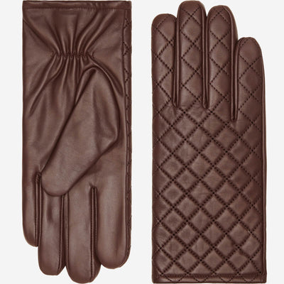 Selena (brown) – Sheepskin leather gloves with diamond pattern and touchscreen feature, by Leather Gloves Online