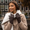 Selena (brown) – Sheepskin leather gloves with diamond pattern and touchscreen feature 6