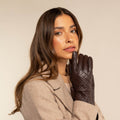 Selena (brown) – Sheepskin leather gloves with diamond pattern and touchscreen feature 2