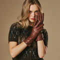 Skylar (brown) – Extra-long sheepskin leather gloves with wool/cashmere lining & touchscreen capability 3