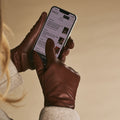 Skylar (brown) – Extra-long sheepskin leather gloves with wool/cashmere lining & touchscreen capability 2