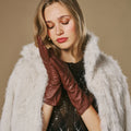 Skylar (brown) – Extra-long sheepskin leather gloves with wool/cashmere lining & touchscreen capability 10