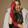 Skylar (red) – Extra-long sheepskin leather gloves with wool/cashmere lining & touchscreen capability 3