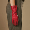 Skylar (red) – Extra-long sheepskin leather gloves with wool/cashmere lining & touchscreen capability 5