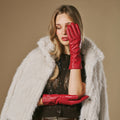 Skylar (red) – Extra-long sheepskin leather gloves with wool/cashmere lining & touchscreen capability 6