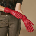Skylar (red) – Extra-long sheepskin leather gloves with wool/cashmere lining & touchscreen capability 8