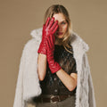 Skylar (red) – Extra-long sheepskin leather gloves with wool/cashmere lining & touchscreen capability 9