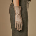 Skylar (taupe) – Extra-long sheepskin leather gloves with wool/cashmere lining & touchscreen capability 5