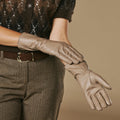 Skylar (taupe) – Extra-long sheepskin leather gloves with wool/cashmere lining & touchscreen capability 7