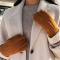 Sydney (camel) – Suede leather gloves with luxurious sheep fur lining 3
