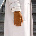 Sydney (camel) – Suede leather gloves with luxurious sheep fur lining 6
