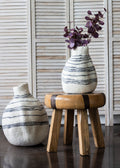 Tribal Lines Hand-Felted Wool Natural White Gourd Basket 1