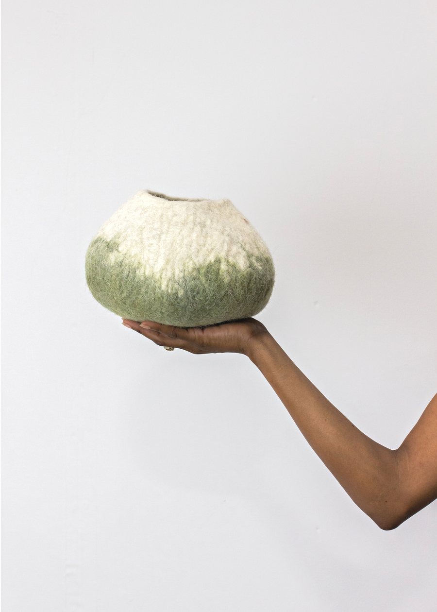 Olive Green Ombre Wool Decorative Ukhamba Bowl