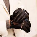 Umberto (brown) - Italian lambskin leather driving gloves & touchscreen feature 6