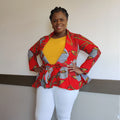 African Print  Long Sleeved Peplum Red Blouse 4