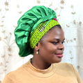 Sharifah Satin Double-layer Bonnet with African Print Tie 1