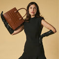 Valentina (cognac) - Italian calf leather women's handbag (with shoulder strap) 6
