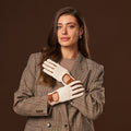Valeria (cognac) - Hand-sewn Italian crochet driving gloves from lambskin leather 5