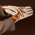 Valeria (cognac) - Hand-sewn Italian crochet driving gloves from lambskin leather 6