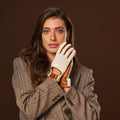 Valeria (cognac) - Hand-sewn Italian crochet driving gloves from lambskin leather 2