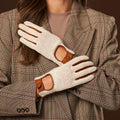 Valeria (cognac) - Hand-sewn Italian crochet driving gloves from lambskin leather 9