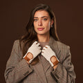 Valeria (cognac) - Hand-sewn Italian crochet driving gloves from lambskin leather 8