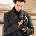 Vincenzo (black) - Fingerless Italian driving gloves made of American deerskin leather 5