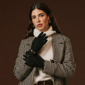 Violetta (black) - Italian tweed women's gloves with touchscreen capability and adjustable snap button 1