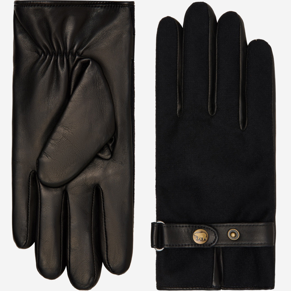 Violetta (black) - Italian tweed women's gloves with touchscreen capability and adjustable snap button