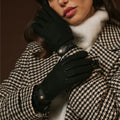 Violetta (black) - Italian tweed women's gloves with touchscreen capability and adjustable snap button 7