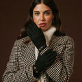 Violetta (black) - Italian tweed women's gloves with touchscreen capability and adjustable snap button 9