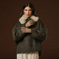 Violetta (brown) - Italian tweed women's gloves with touchscreen capability and adjustable snap button 9