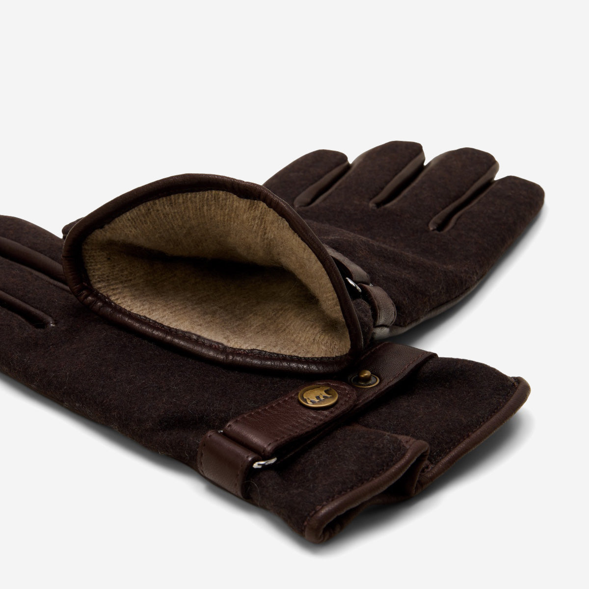 Violetta (dark brown) - Italian tweed women's gloves with touchscreen capability and adjustable snap button