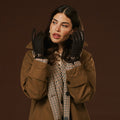 Violetta (dark brown) - Italian tweed women's gloves with touchscreen capability and adjustable snap button 9