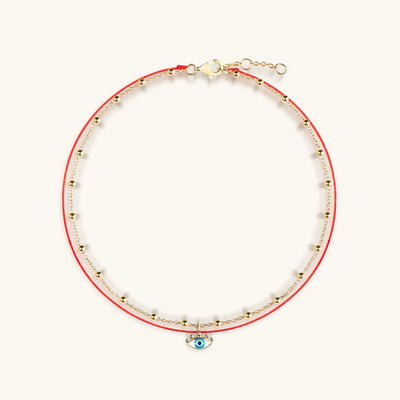 Watchful Gaze Evil Eye Red String Anklet