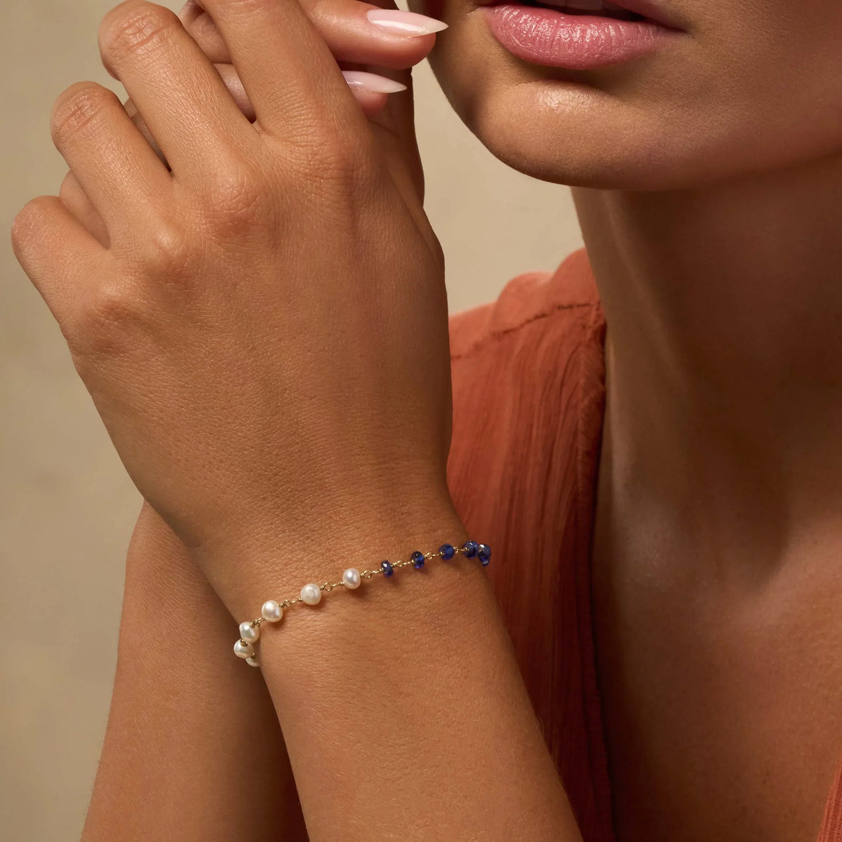 Inspired Abundance Sapphire and Pearl Gold Bracelet