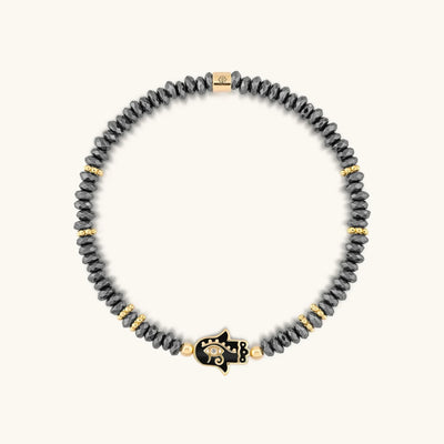 Intuitive Guardian Eye of Horus Hamsa Hematite Bracelet
