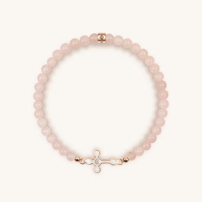 Loyal Support Rose Quartz Diamond Cross Bracelet