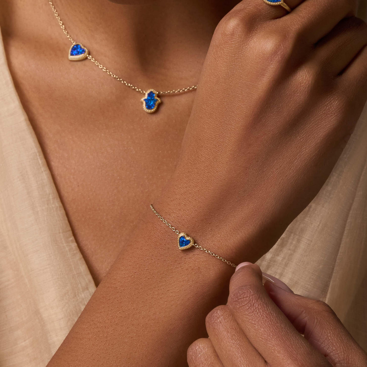 Calming Vibrations Lab Blue Opal Heart Gold Bracelet