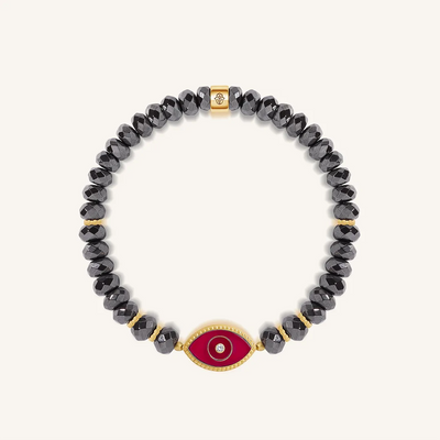 Guardian Flow Evil Eye Hematite & Guava Agate Bracelet, by Karma and Luck