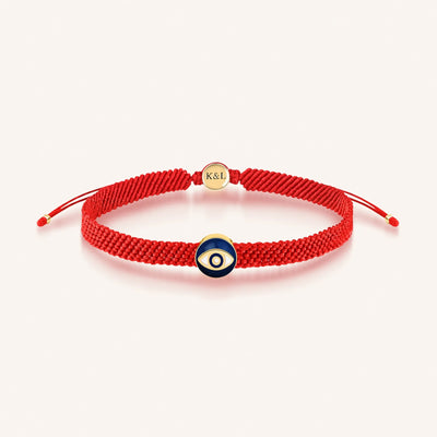 Essential Peacefulness Red String Navy Enamel Evil Eye Charm Bracelet