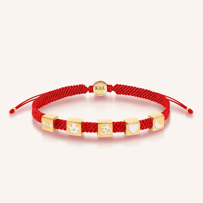 Seek Wisdom Red String White Enamel Multi Charm Bracelet, by Karma and Luck