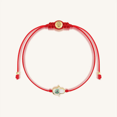 Charismatic Personality White Enamel Hamsa Red String Bracelet