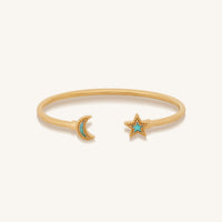 Celestial Direction Turquoise Moon & Star Gold Cuff Bracelet